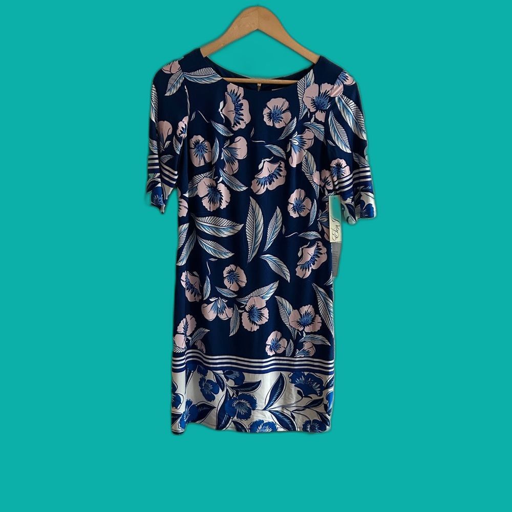 Eliza J Blue Sheath Dress Multi Color Pattern Size 4